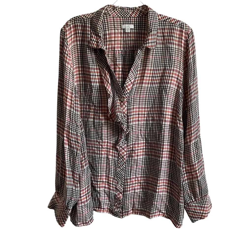 J. Jill Rayon Plaid Flannel with Ruffle Detail - Size XL Tall‎